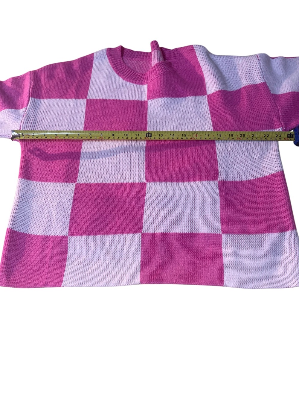 SHEIN Pink and White Checkered Crewneck Sweater NWOT Size M - Picture 6 of 9